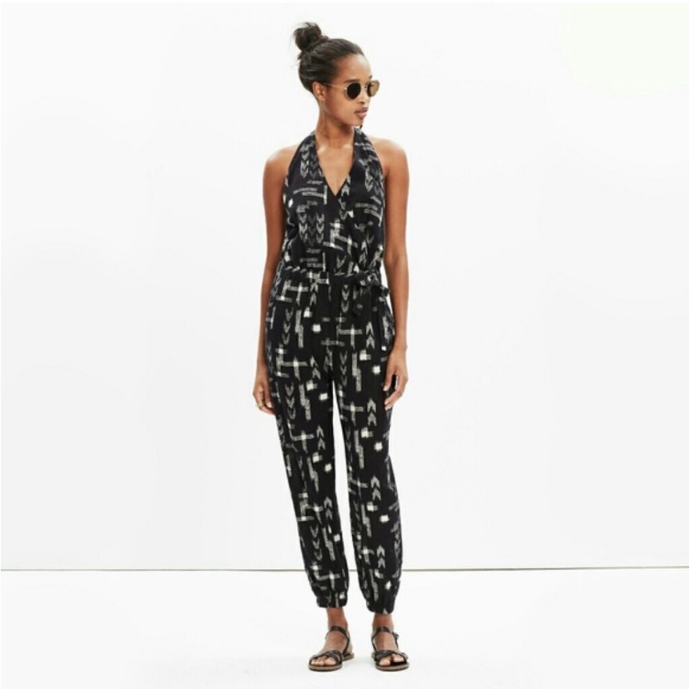 Madewell Black and White Patterned Jumpsuit